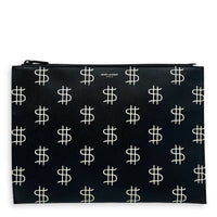 Dollar Sign Zip Pouch Black in Pebbled Calfskin, Monochrome hardware
