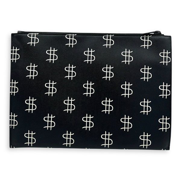 Dollar Sign Zip Pouch Black in Pebbled Calfskin, Monochrome hardware