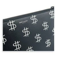 Dollar Sign Zip Pouch Black in Pebbled Calfskin, Monochrome hardware