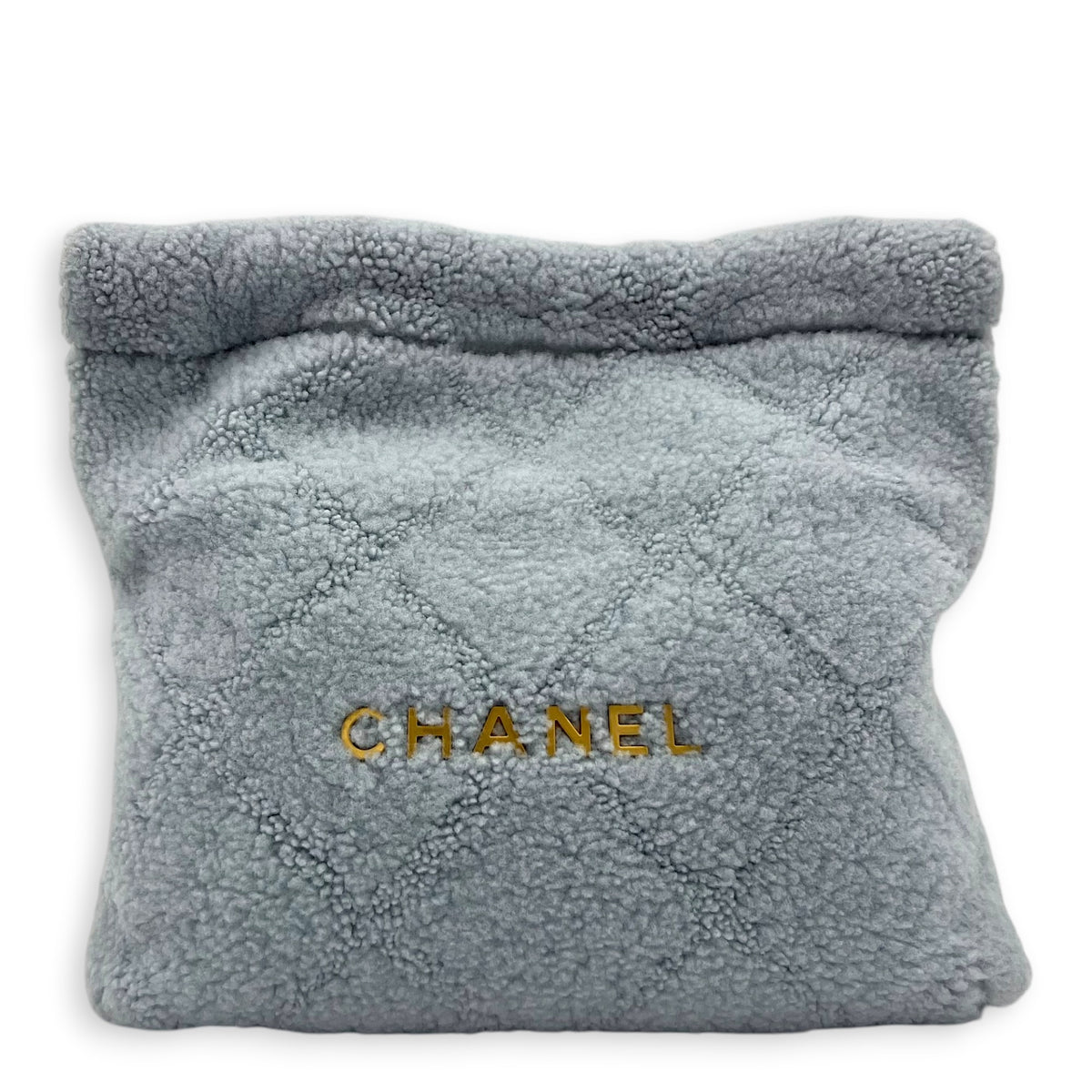 22 Tote Small Blue Tote Bag in Shearling, Gold hardware