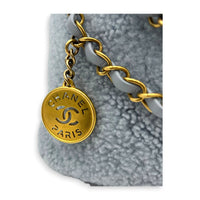 22 Tote Small Blue Tote Bag in Shearling, Gold hardware