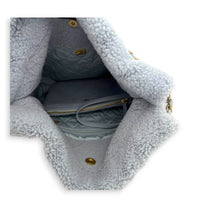 22 Tote Small Blue Tote Bag in Shearling, Gold hardware