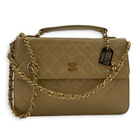 Vintage CC Double Turnlock Shoulder Bag Beige in Lambskin, Gold hardware