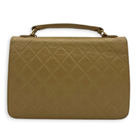 Vintage CC Double Turnlock Shoulder Bag Beige in Lambskin, Gold hardware