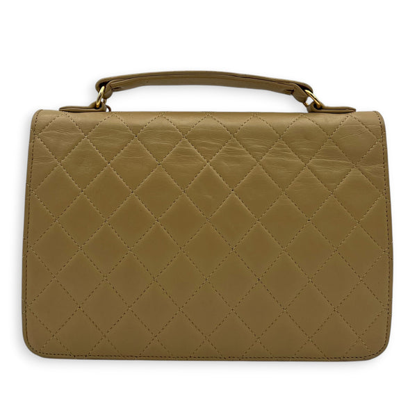 Vintage CC Double Turnlock Shoulder Bag Beige in Lambskin, Gold hardware