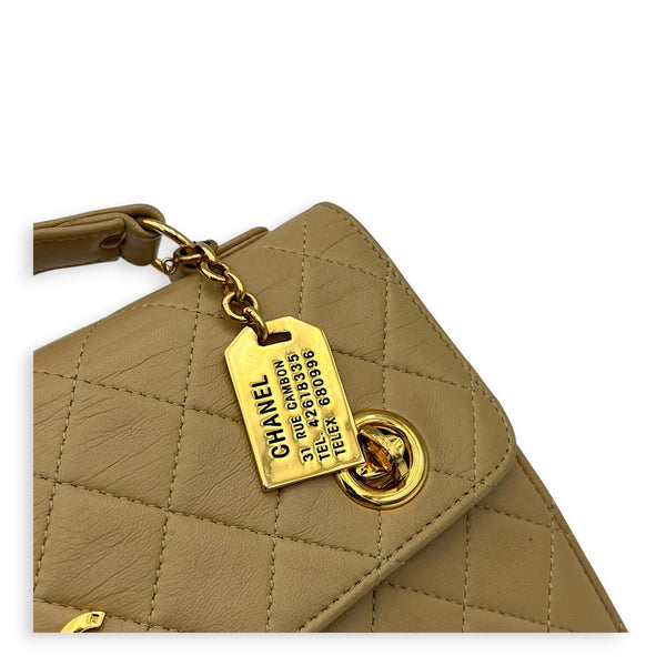 Vintage CC Double Turnlock Shoulder Bag Beige in Lambskin, Gold hardware