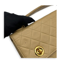 Vintage CC Double Turnlock Shoulder Bag Beige in Lambskin, Gold hardware