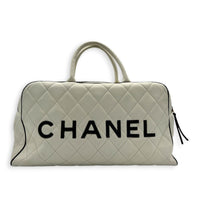 CC Bowling White (recoloured) Top Handle Bag in Calfskin, Gold hardware