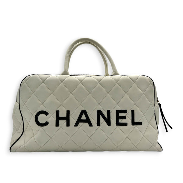 CC Bowling White (recoloured) Top Handle Bag in Calfskin, Gold hardware