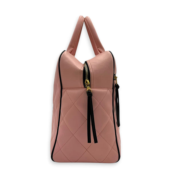 CC Bowling Top Handle Bag Pink in Calfskin, Gold hardware
