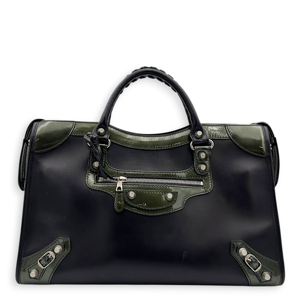 City Top Handle Bag Black in Calfskin, Silver hardware