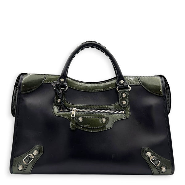 City Top Handle Bag Black in Calfskin, Silver hardware