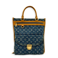 Sac Plat Shopper Top Handle Bag Blue in Denim, Gold hardware