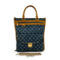 Sac Plat Shopper Top Handle Bag Blue in Denim, Gold hardware