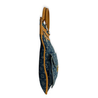 Sac Plat Shopper Top Handle Bag Blue in Denim, Gold hardware