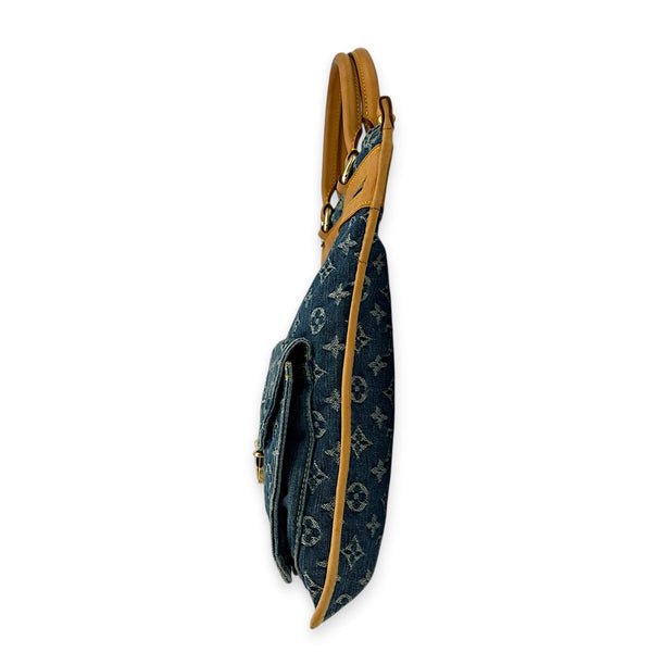 Sac Plat Shopper Top Handle Bag Blue in Denim, Gold hardware