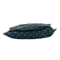 Sac Plat Shopper Top Handle Bag Blue in Denim, Gold hardware