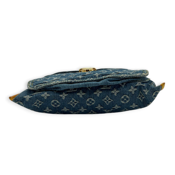 Sac Plat Shopper Top Handle Bag Blue in Denim, Gold hardware