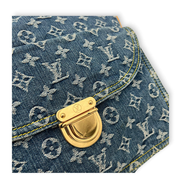 Sac Plat Shopper Top Handle Bag Blue in Denim, Gold hardware