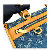 Sac Plat Shopper Top Handle Bag Blue in Denim, Gold hardware