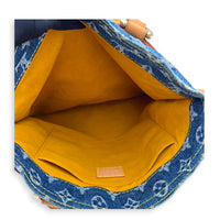 Sac Plat Shopper Top Handle Bag Blue in Denim, Gold hardware