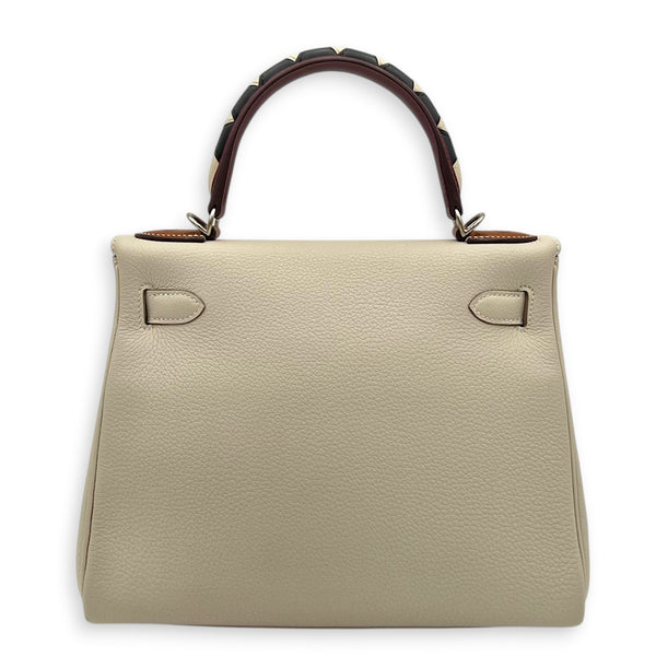 Kelly Gallop 28 Craie/Black/Fauve/Rouge H Top Handle Bag in Togo, Palladium hardware