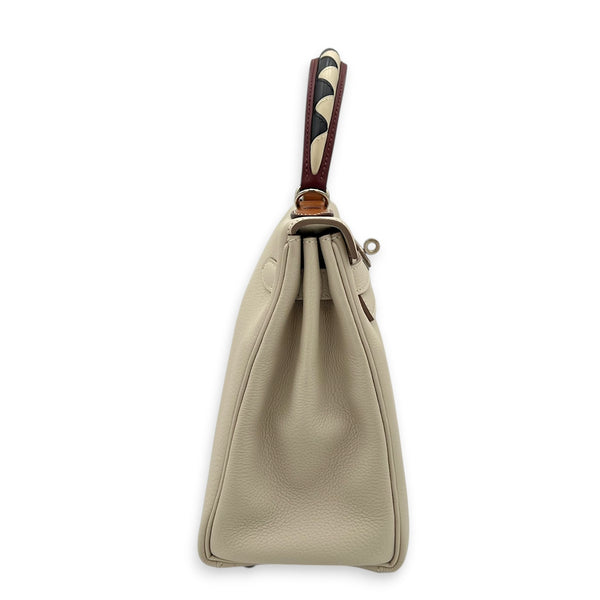 Kelly Gallop 28 Craie/Black/Fauve/Rouge H Top Handle Bag in Togo, Palladium hardware