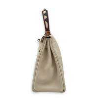 Kelly Gallop 28 Craie/Black/Fauve/Rouge H Top Handle Bag in Togo, Palladium hardware
