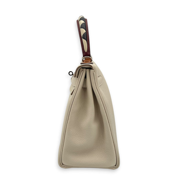 Kelly Gallop 28 Craie/Black/Fauve/Rouge H Top Handle Bag in Togo, Palladium hardware
