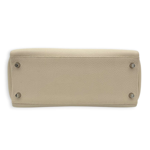 Kelly Gallop 28 Craie/Black/Fauve/Rouge H Top Handle Bag in Togo, Palladium hardware