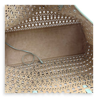 Mina Laser Cut 44 White Top Handle Bag in Calfskin, Silver hardware