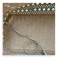 Mina Laser Cut 44 White Top Handle Bag in Calfskin, Silver hardware