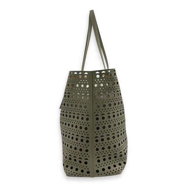 Mina Laser Cut 44 White Top Handle Bag in Calfskin, Silver hardware