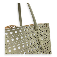 Mina Laser Cut 44 White Top Handle Bag in Calfskin, Silver hardware