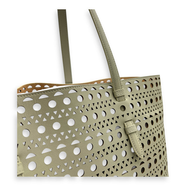 Mina Laser Cut 44 White Top Handle Bag in Calfskin, Silver hardware