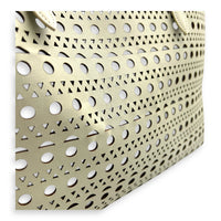 Mina Laser Cut 44 White Top Handle Bag in Calfskin, Silver hardware