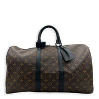 Keepall 45 Brown Top Handle Bag in Monogram Coated Canvas, Silver hardware