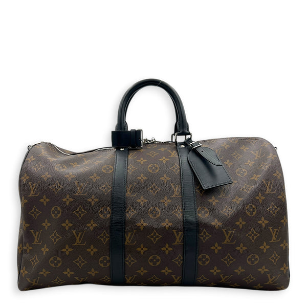 Keepall 45 Brown Top Handle Bag in Monogram Coated Canvas, Silver hardware