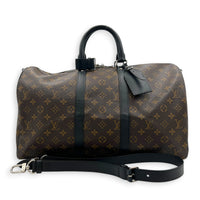 Keepall 45 Brown Top Handle Bag in Monogram Coated Canvas, Silver hardware