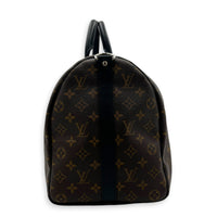 Keepall 45 Brown Top Handle Bag in Monogram Coated Canvas, Silver hardware
