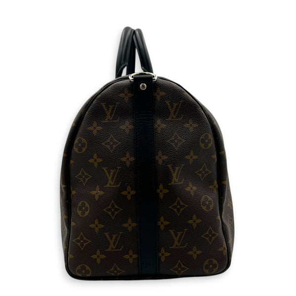 Keepall 45 Brown Top Handle Bag in Monogram Coated Canvas, Silver hardware