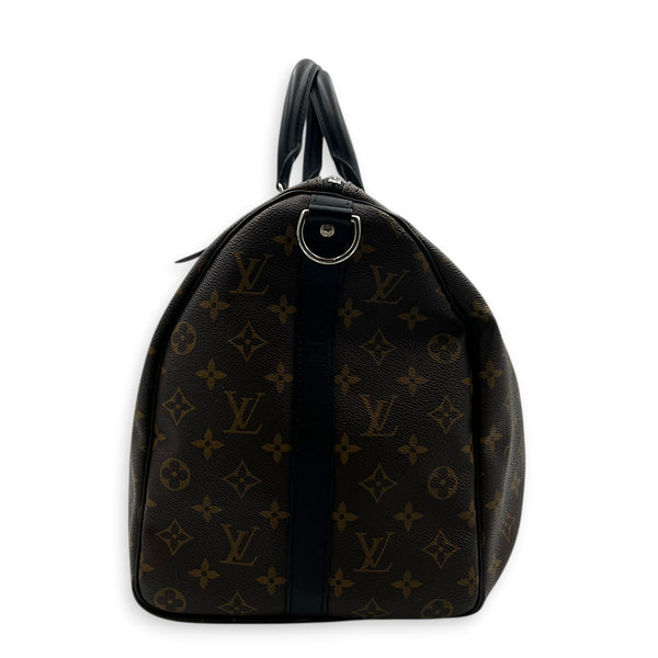 Keepall 45 Brown Top Handle Bag in Monogram Coated Canvas, Silver hardware