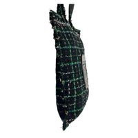 Robot Shopper Bag Black Top Handle Bag in Tweed, Silver hardware