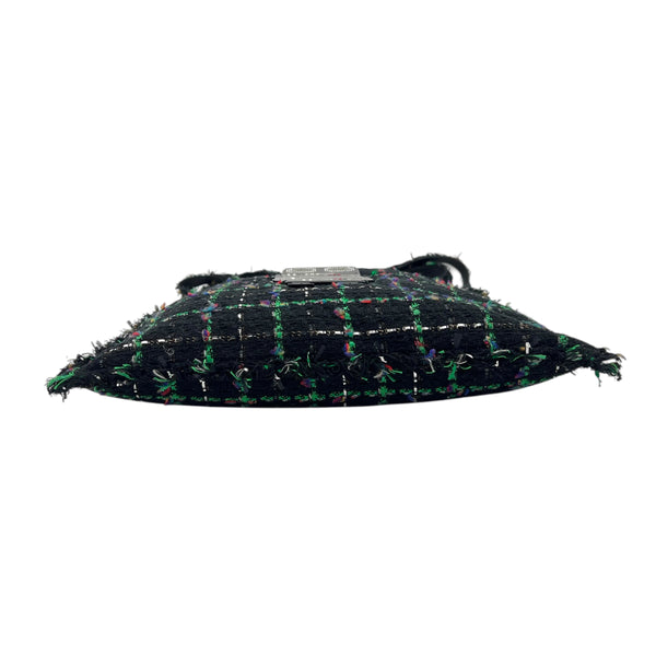 Robot Shopper Bag Black Top Handle Bag in Tweed, Silver hardware
