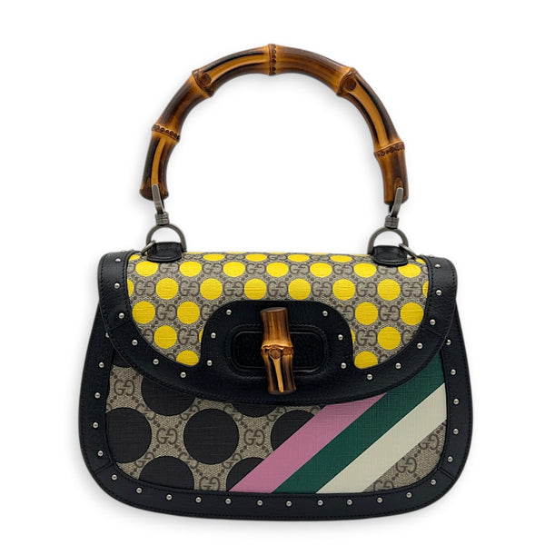 Bamboo Multi-colour Top Handle Bag in Coated Canvas, Gold hardware
