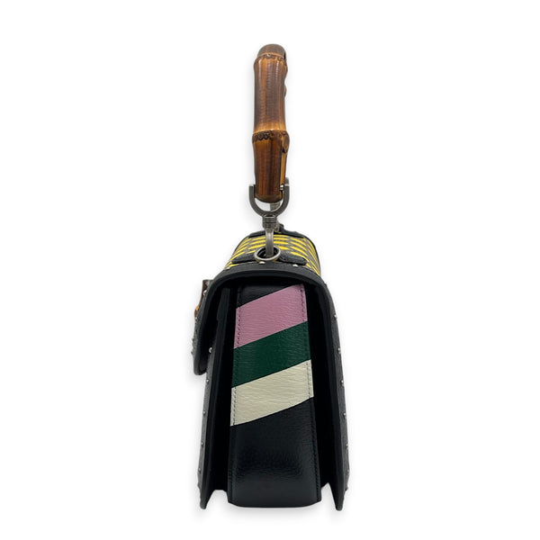 Bamboo Multi-colour Top Handle Bag in Coated Canvas, Gold hardware