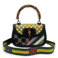 Bamboo Multi-colour Top Handle Bag in Coated Canvas, Gold hardware