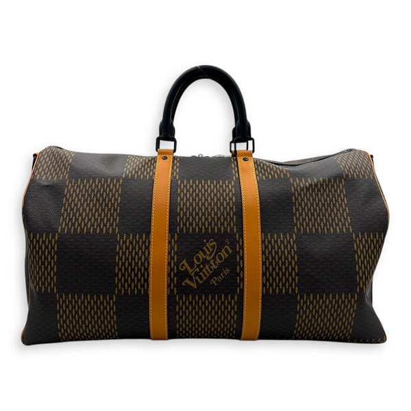 x NIGO Keepall 50 Brown Top Handle Bag in Coated Canvas, Gold hardware