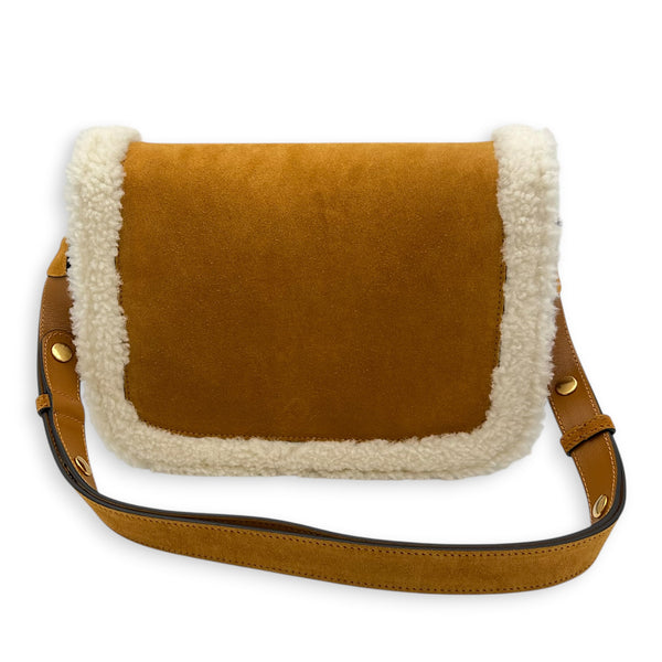 Horsebit 1955 Shoulder Bag Brown in Suede Leather, Gold hardware