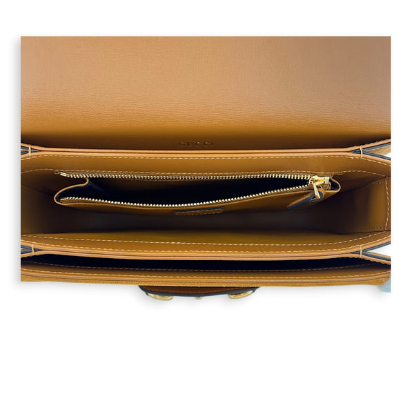Horsebit 1955 Shoulder Bag Brown in Suede Leather, Gold hardware